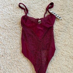 Urban Outfitters Lace Bodysuit in color Wine